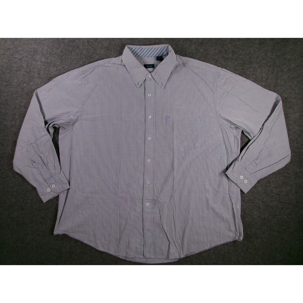 Izod Shirt Men XXL Blue Plaid Classic Long Sleeve Casual Preppy Office Button Up